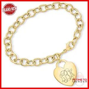 14kt Gold Heart Charm Bracelet, 7 Inch, Personalized Gift, Lobster Clasp